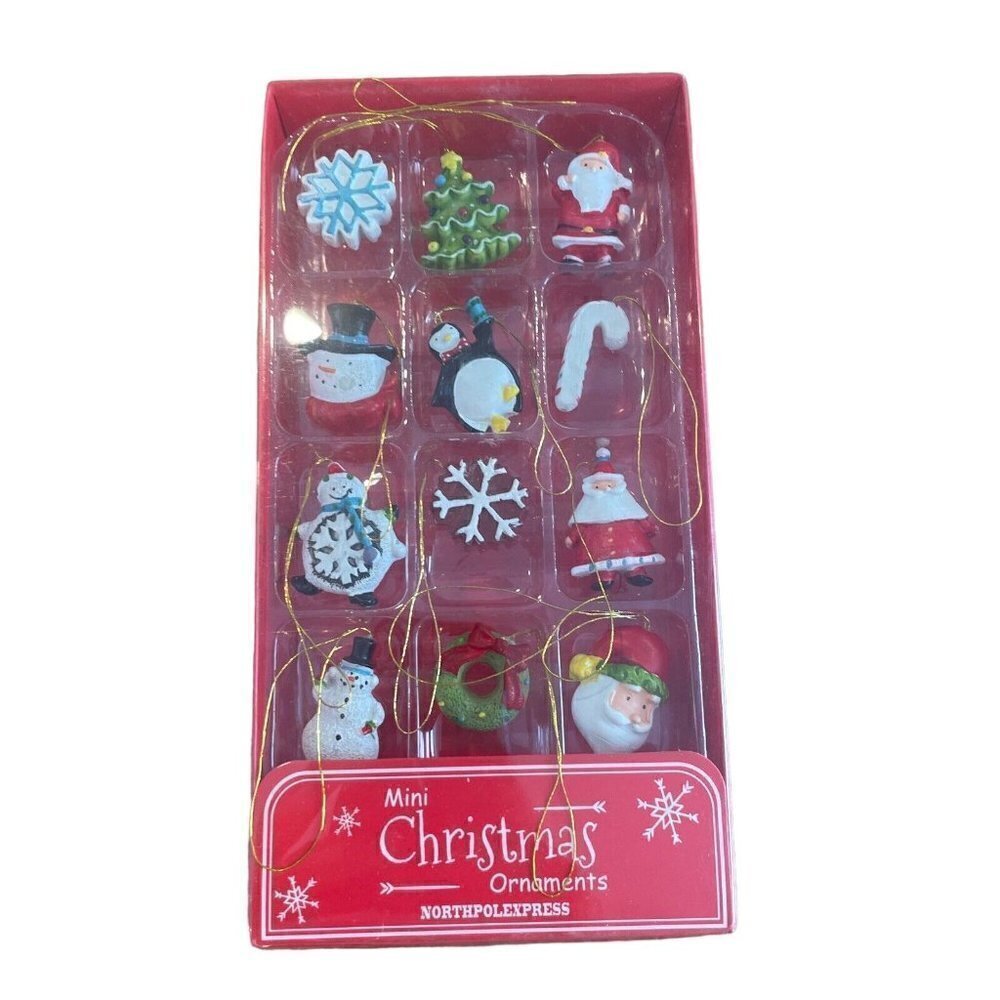 Mini Resin Christmas Ornaments Set of 12 Classic Christmas Decorations Small